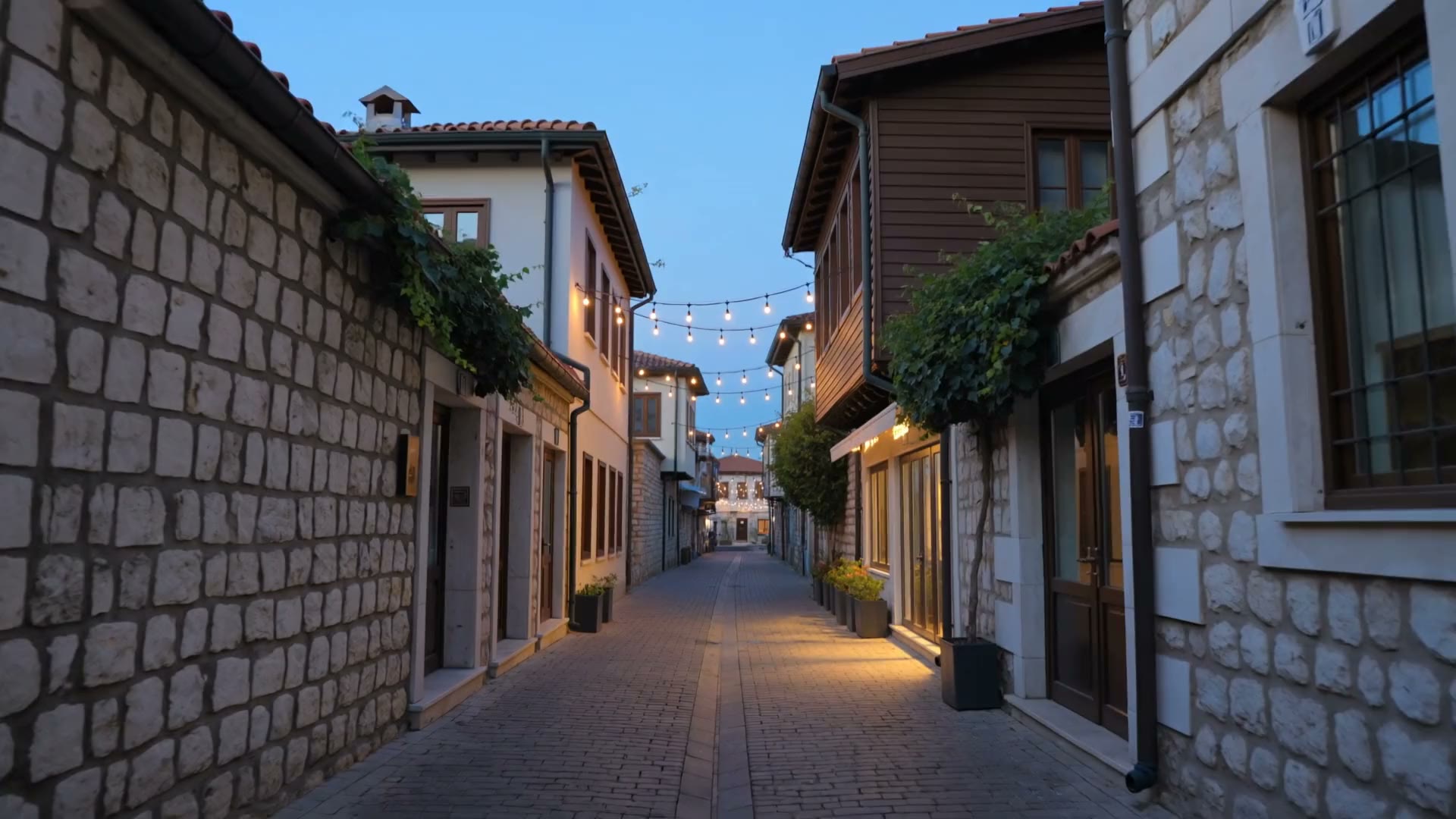 Işıklandırılmış taş sokak