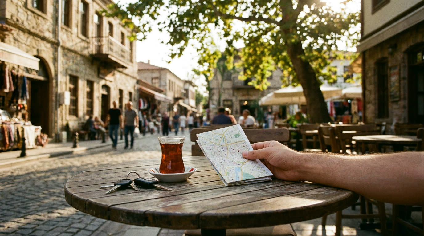 Türkiye'de bir kafede gün planı yapan biri